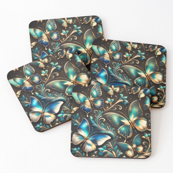 Item preview, Ethereal Flight – Luxurious Butterfly Art in Teal & Gold designed and sold by Juliette Ozkalfayan.