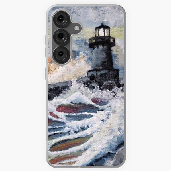 Item preview, Acrylic painting of a lighthouse as a storm is clearing a sunrise designed and sold by KAStudio25.
