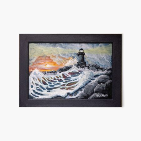Item preview, Acrylic painting of a lighthouse as a storm is clearing a sunrise designed and sold by KAStudio25.
