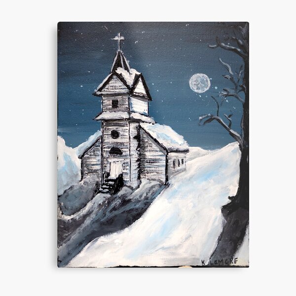 Item preview, a full moon on a winter night with a church designed and sold by KAStudio25.
