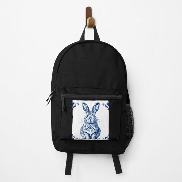 Item preview, Vintage Dutch Tile Cobalt Blue Rabbit Pillow designed and sold by FestivityFinds.