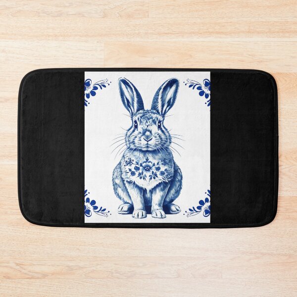 Item preview, Vintage Dutch Tile Cobalt Blue Rabbit Pillow designed and sold by FestivityFinds.