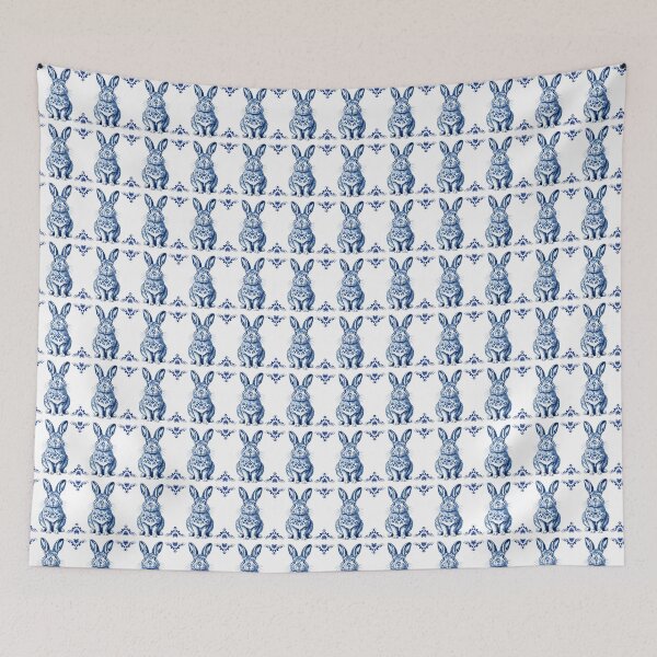 Item preview, Vintage Dutch Tile Cobalt Blue Rabbit Pillow designed and sold by FestivityFinds.