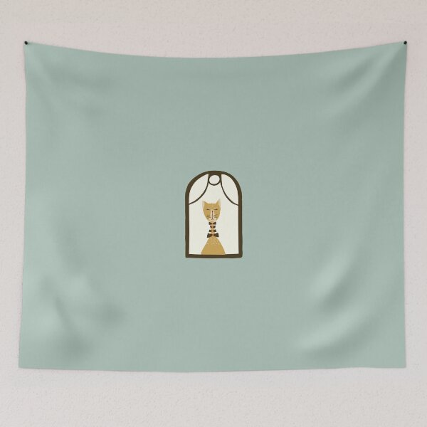Item preview, Fancy cat looking out from the window on teal background designed and sold by aysegulkacar.