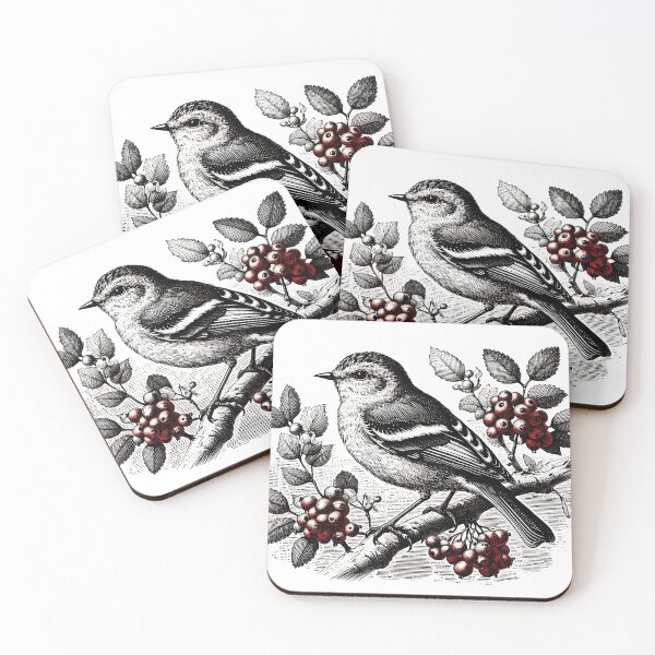 Item preview, Vintage Bird Illustration – Detailed Engraving of a Songbird on a Berry Branch designed and sold by Nickyayee.