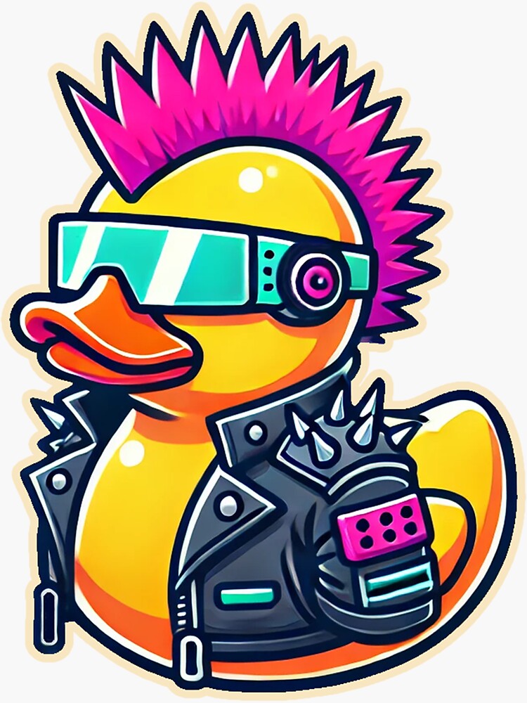 Thumbnail 3 of 3, Sticker, Cyberpunk Duck designed and sold by ChaosQuacks.