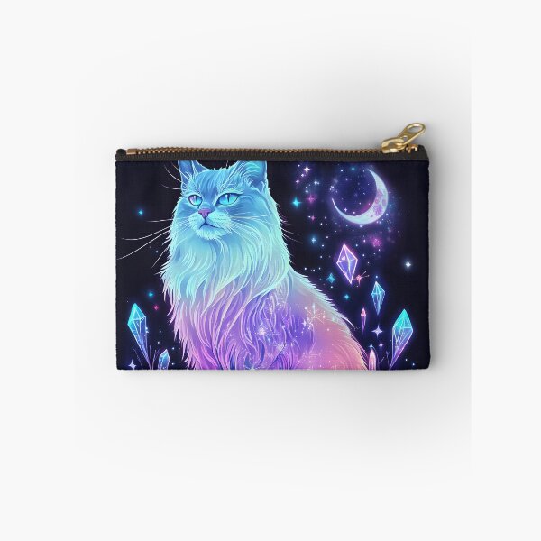 Item preview, White space cat with holographic elements on a black background designed and sold by natalidesign.
