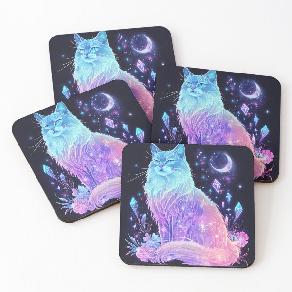 Item preview, White space cat with holographic elements on a black background designed and sold by natalidesign.