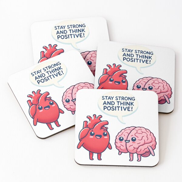 Item preview, Stay Strong and Think Positive - Cute Heart and Brain Motivational Art designed and sold by gtrock.