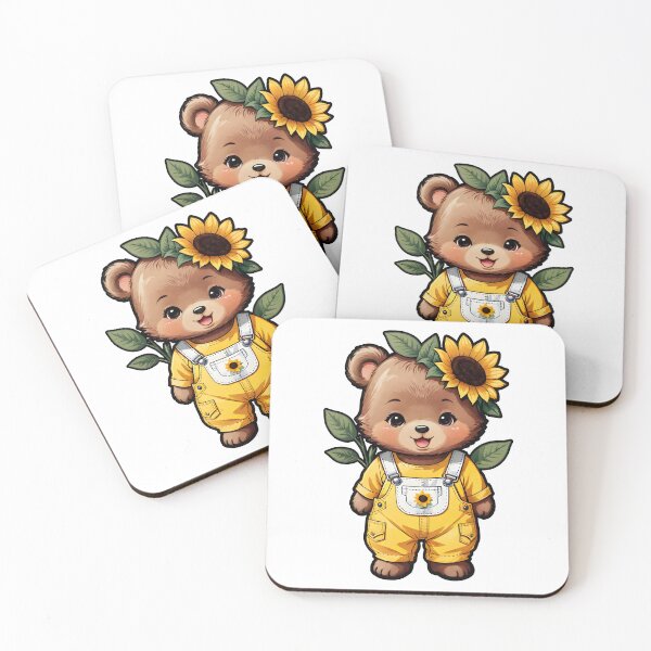 Item preview, Cute Sunflower Bear in Overalls Dungarees Black Offset designed and sold by PrettyfulStuff.