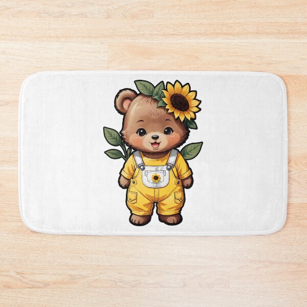 Item preview, Cute Sunflower Bear in Overalls Dungarees Black Offset designed and sold by PrettyfulStuff.