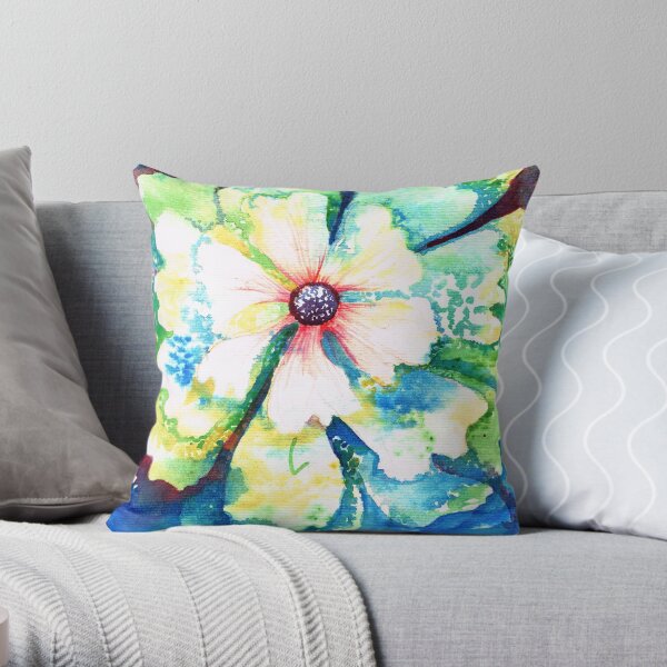 Aqua blooms Throw Pillow