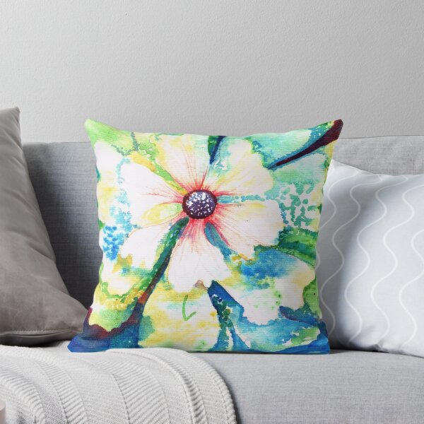 Aqua blooms Throw Pillow