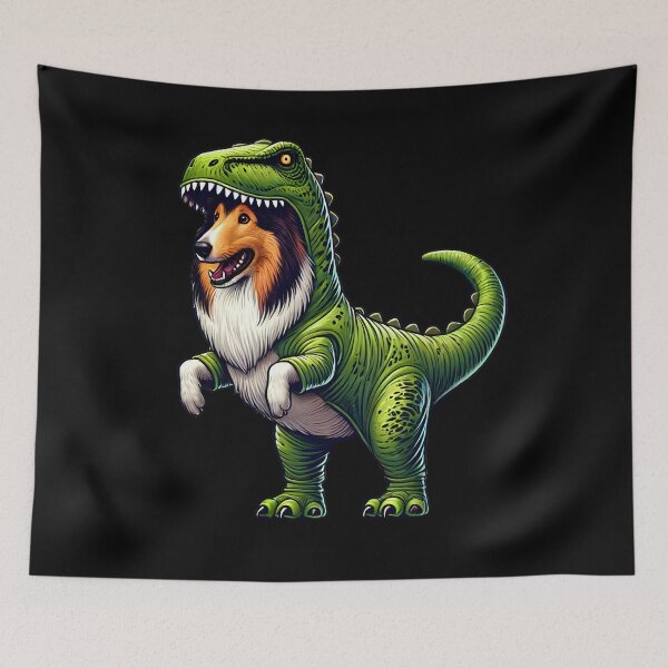 Item preview, Funny Collie Wearing Dinosaur Outfit Dog Lover designed and sold by Kimberley King Art  King Art.