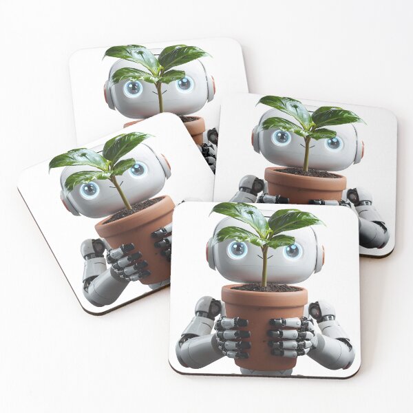 Item preview, Friendly Robot with Green Plant in Pot designed and sold by quibrak.