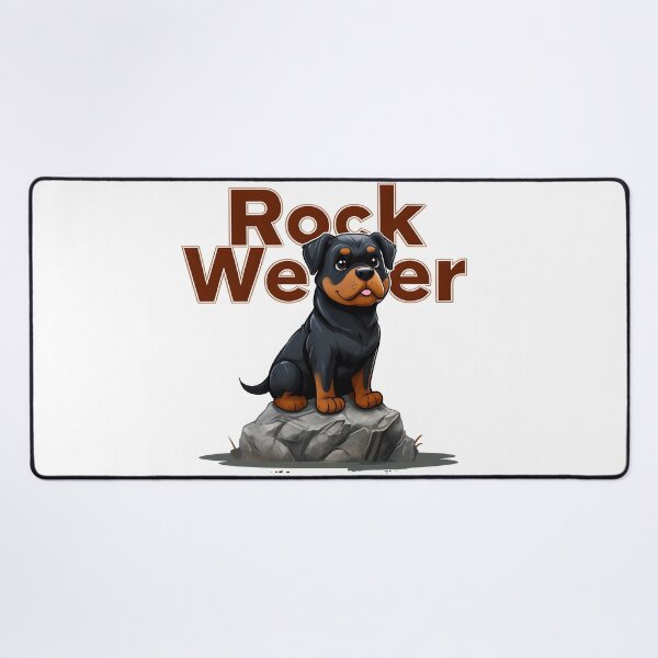 Artikelvorschau, Cartoon Rottweiler sitzt auf Rock, Rock Weiler entworfen und verkauft von MountAshDesigns.