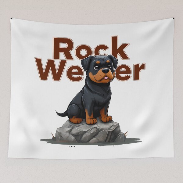 Artikelvorschau, Cartoon Rottweiler sitzt auf Rock, Rock Weiler entworfen und verkauft von MountAshDesigns.