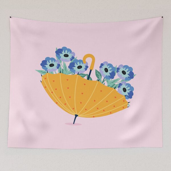 Item preview, Yellow Umbrella pattern Heart Love with Blue Flowers designed and sold by AlginaPugachova.