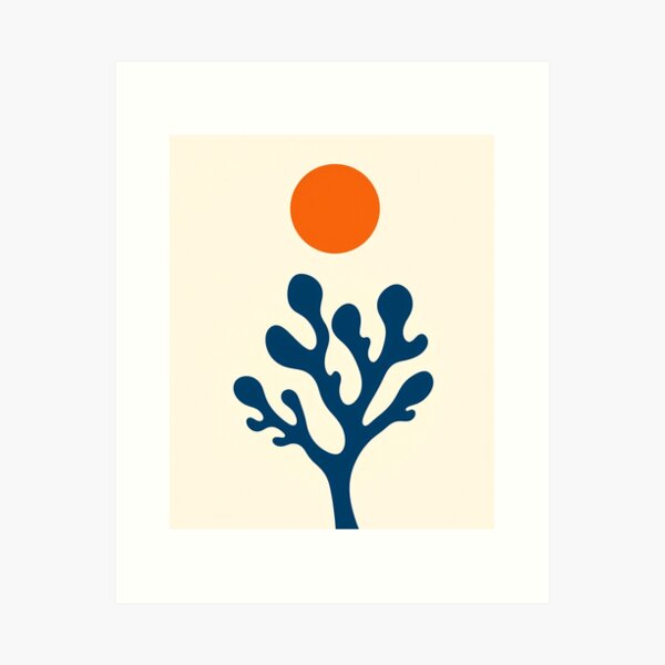 Aperçu de l'œuvre Corail bleu minimaliste abstrait avec soleil créée et vendue par svarupa.