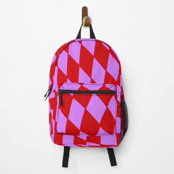 Vista previa del artículo con la obra «Cuadrícula de tablero de ajedrez ondulado morado y rojo», diseñado y vendido por OneThreeSix.