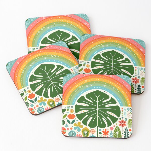 Item preview, Scandinavian Folk Art Monstera – Colourful Floral Rainbow by heidiannemorris designed and sold by FOLK ART FUSION.