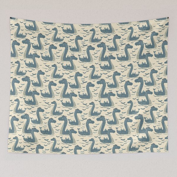 Item preview, cute sea monster in blue and beige designed and sold by PoppyLaneStudio.