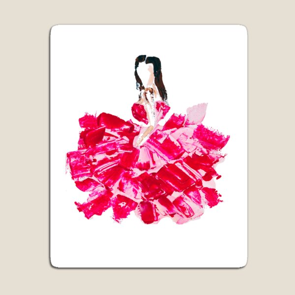 Aperçu de l'œuvre Kendall Jenner Robe Rouge Rose volante - Portrait Mode Abstrait Original  créée et vendue par Harena Grace .