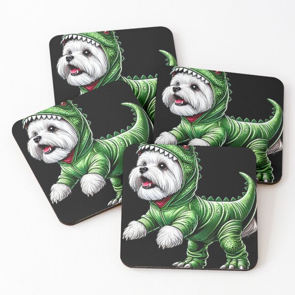 Item preview, Funny Maltese Wearing Dinosaur Outfit Dog Lover designed and sold by Kimberley King Art  King Art.