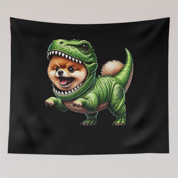 Item preview, Funny Pomeranian Wearing Dinosaur Outfit Dog Lover designed and sold by Kimberley King Art  King Art.