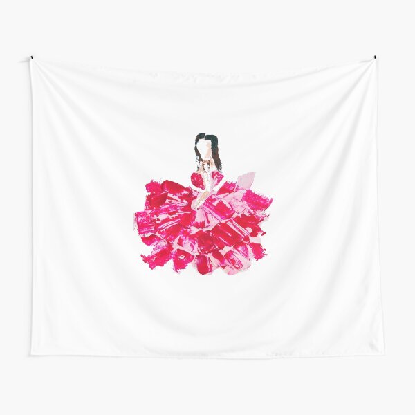 Aperçu de l'œuvre Kendall Jenner Robe Rouge Rose volante - Portrait Mode Abstrait Original  créée et vendue par Harena Grace .