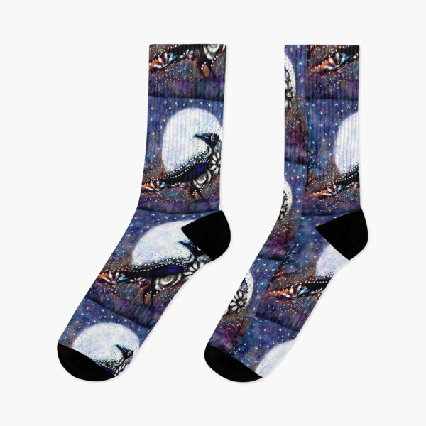 Item preview,  Whimsical Raven Moon Floral Black White Blue designed and sold by oceanlady65.