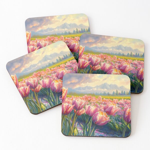 Item preview, Tulip meadow in Evening Sunlight Watercolor Painting  designed and sold by MargaretWiktor.