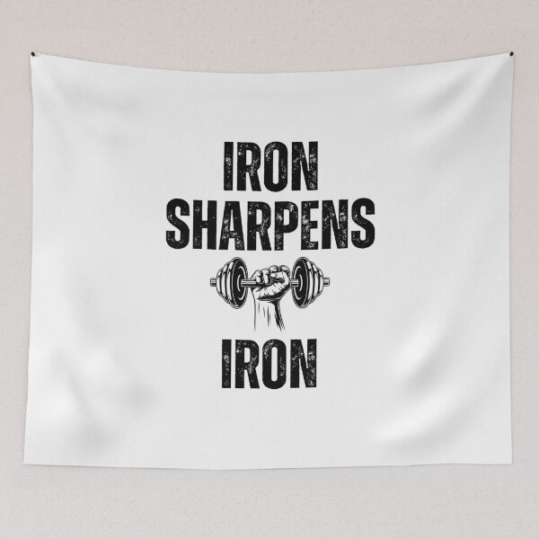 Item preview, Iron Sharpens Iron dumbbell Christian Weight Lifter workout designed and sold by snowry.