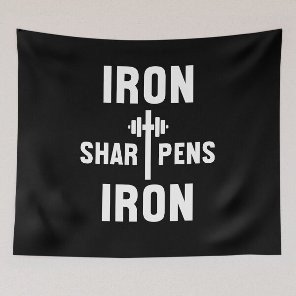 Item preview, Iron Sharpens Iron cross barbell Christian Weight Lifter designed and sold by snowry.