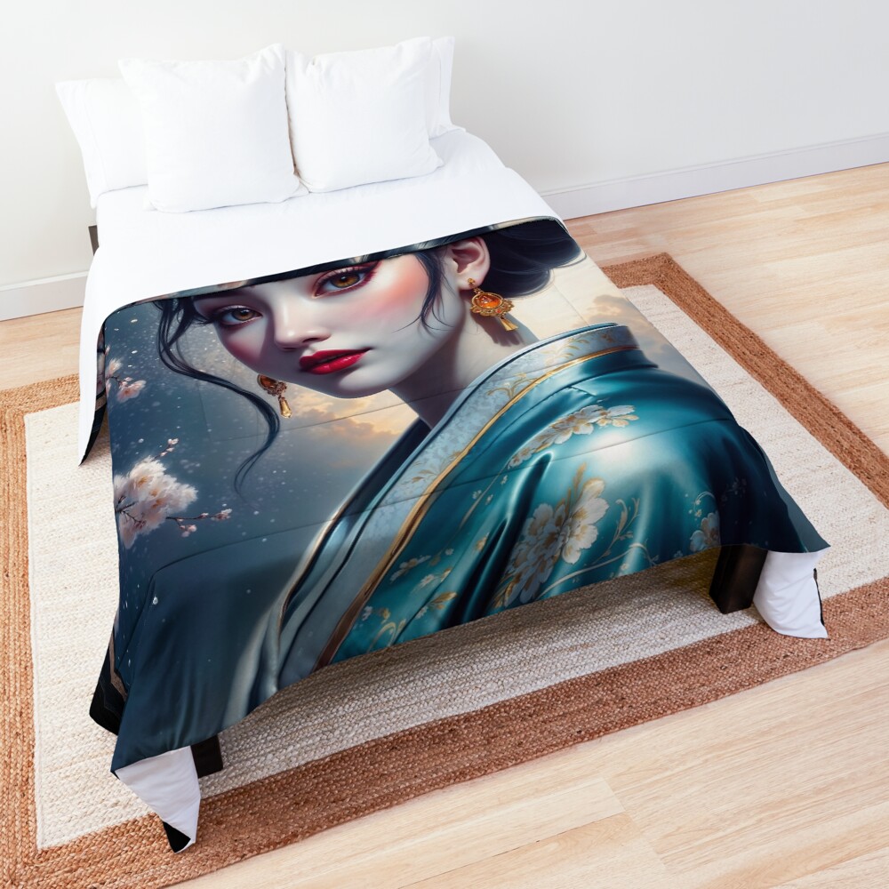 The Timeless Grace And Tranquil Elegance Of Hisako Takahashi Mesmerizing AI Concept Art by Xzendor7 Decorative Art Print Comforter