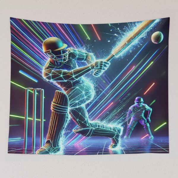 Item preview, Cyber Cricket Warrior – Futuristic Neon Sports Art designed and sold by FusionCipher.