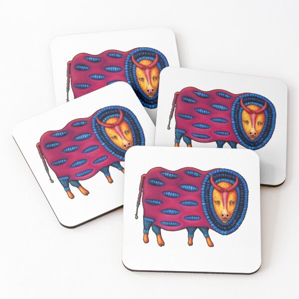 Item preview, Elegant Naive Art Bull T-Shirt - Vibrant Blue and Burgundy designed and sold by GorinART.