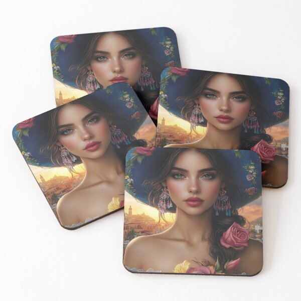 Item preview, Elegant woman with floral hat at sunset in rural setting designed and sold by Artessie.