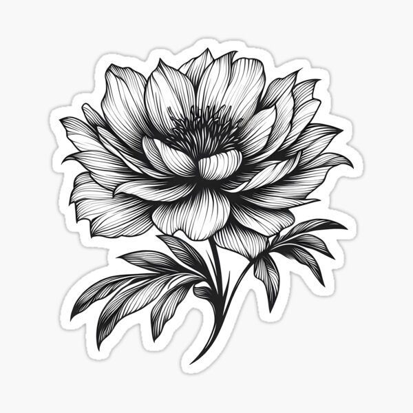 Aperçu de l'œuvre Fleur lineart noir et blanc créée et vendue par DogArtGallery.