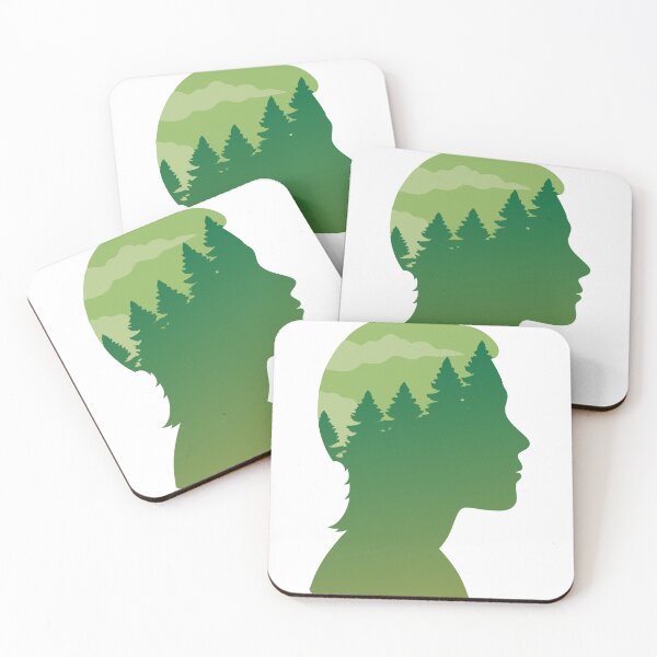 Item preview, Silhouette of Human Head with Nature Inspired Design on Black Background designed and sold by Creative88Art.