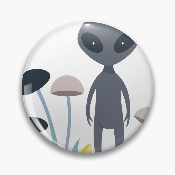 Item preview, Gray Alien with Large Black Eyes Among Colorful Mushrooms designed and sold by Creative88Art.
