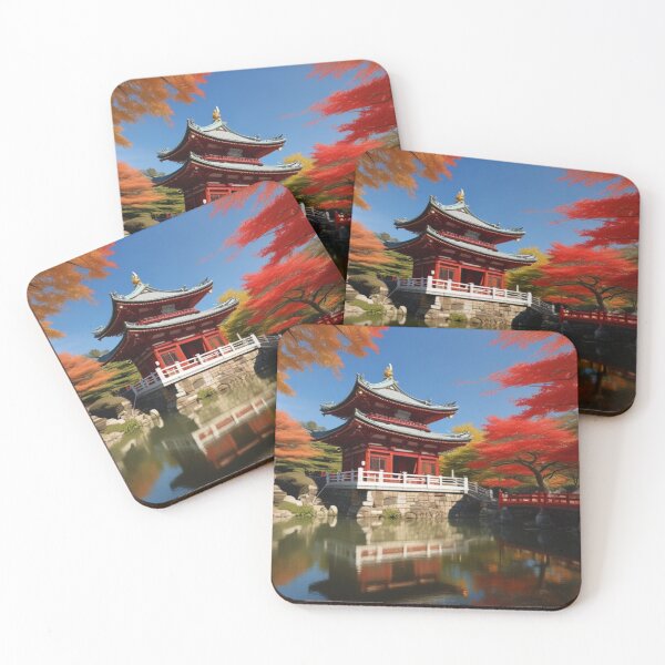 Item preview, Japanese temple autumn red bridge designed and sold by FunkyBeaver.