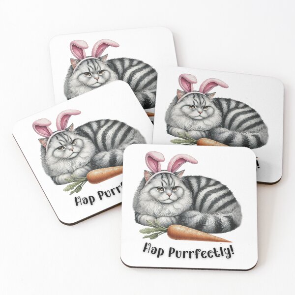 Item preview, Hop Perfectly Easter Cat & Carrot Playful Holiday Design designed and sold by Shabby Script Archive | Digital Designer .