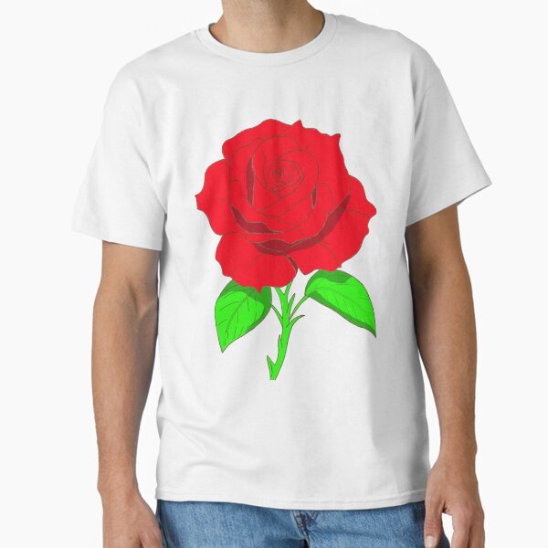 Item preview, Red rose flower withg green leaves branches and thorny stem designed and sold by Bekadesignart.