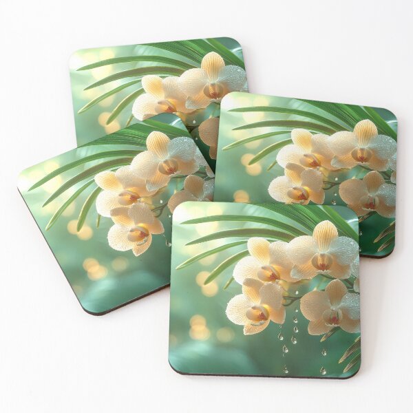Item preview, Orchid and Palm Leaves with Morning Dew in a Tranquil Forest designed and sold by MargaretWiktor.