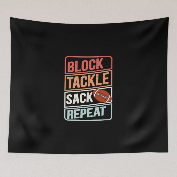 Item preview, Block Tackle Sack Repeat Retro Football Defensive Lineman designed and sold by GabrieSketcham.