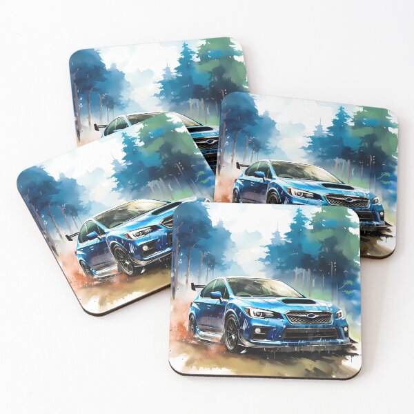 Item preview, Energetic Watercolor Style With Vibrant Blue Rally Car in Forest Motion designed and sold by RevUpDesign.