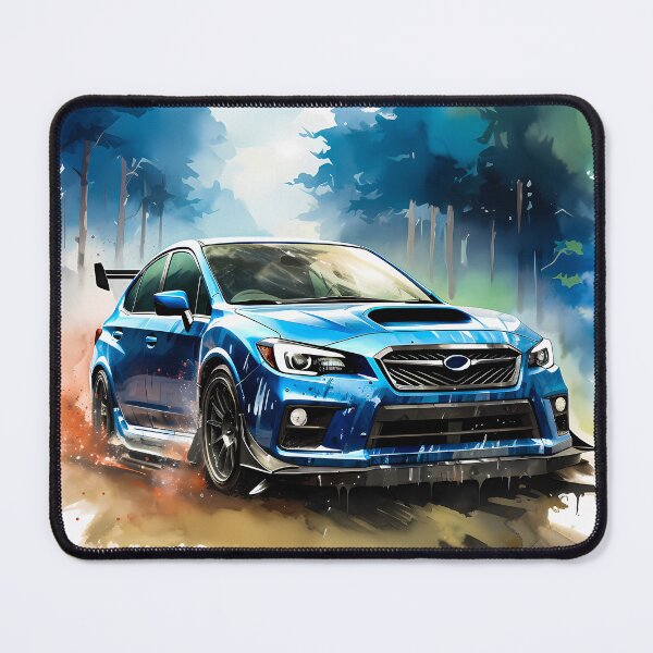 Item preview, Energetic Watercolor Style With Vibrant Blue Rally Car in Forest Motion designed and sold by RevUpDesign.