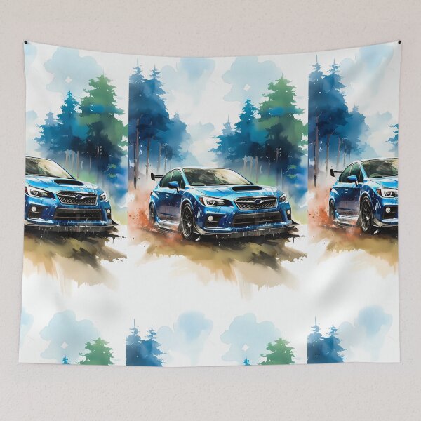 Item preview, Energetic Watercolor Style With Vibrant Blue Rally Car in Forest Motion designed and sold by RevUpDesign.