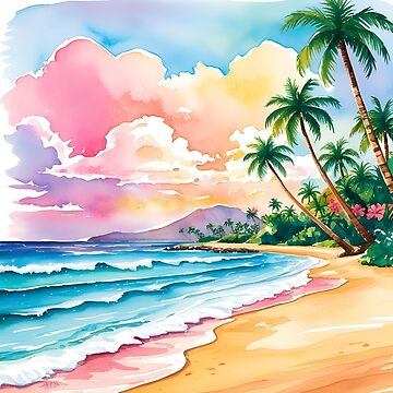 Aperçu de l'œuvre Pastel Hawaï Aquarelle Paradis Ambiance Été de ErSaSolutions